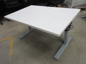lot 365 image: ALLSTEEL WORK TABLES WITH CORD MANAGEMENT TRAYS AND SWITCH