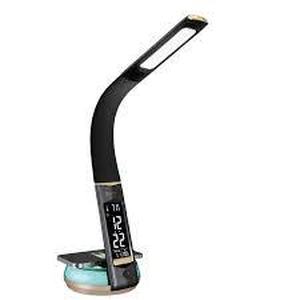 lot 7 image: OttLite LED Desk Lamp with Clock and Wireless Color Changing Charging Station, Black