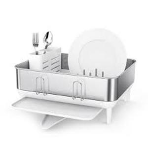 lot 22 image: simplehuman Steel Frame Dishrack and Sink Caddy-White