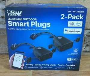 lot 18 image: Feit Electric Dual Outlet Outdoor Wi-Fi Smart Plug