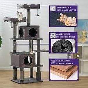 lot 71 image: Catry Stella 6 Level Quilted Velvet Large Cat Tree With Condo
