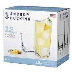 lot 100 image: Anchor Hocking 11pc Rio Drinkware Set, 11pc Rio Drink Set-1 HighBall is Missing was Broken