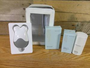 lot 160 image: NuFACE Mini Starter Kit  Petite Microcurrent Facial Toning Device with Aqua Gel Activator 1.69 Oz, Silk Crme Activator 0.5 Oz  Clean Sweep Applicator Brush - Sandy Rose