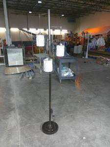 lot 164 image: 3 Cage and Shade Hanging Globe Free Standing Lamp-Wood Style Oil Rubbed Bronze Finish