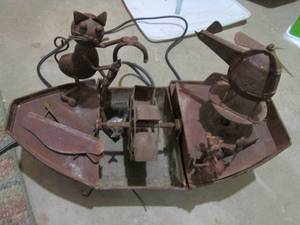 Metal Outdoor Cat and mouse on a Tugboat shaped fountain
