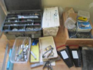Plano Magnum over and under organizer full of assorted hardware plus lots of other hardware and small hand tools