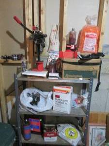 Shotgun shells reloading kit with a huge variety of supplies PLUS the metal 4-tier shelf