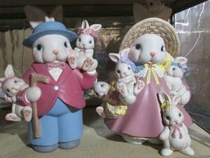 Ceramic Easter Bunny Family Statues
