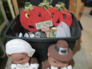 Ceramic Bear Thanksgiving Pilgrims, Wood Pumpkins and other Autumn decor