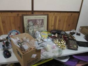 Large lot of indoor and outdoor home decor, crystal serving pieces, seasonal items, office supplies and more