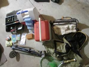 (2) lunch type coolers, small tacklebox and fishing supplies