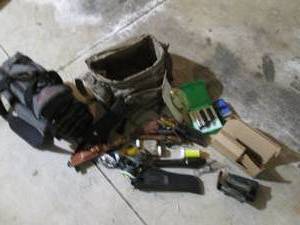 (2) Soft-Sided Gun range bags, binoculars, hunting knives, duck calls, protective Eyewear and lots of other fun supplies