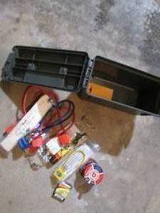 Ammo box containing gun trigger locks (with keys) and other supplies