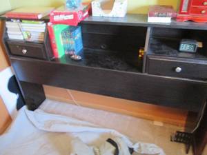 Sturdy Black QueenFull Bookshelf style 2-drawer Headboard