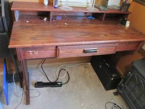 Simple Wooden Secretary desk with single drawer and raised platform on top to organize papers or your other office items.