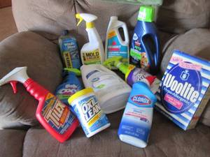 Box of Household and Carpet Cleaners and supplies