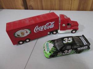 Collectible Coca-Cola Christmas semi and die cast #35 Tabasco race car