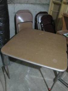 Card table and 10 folding metal chairs