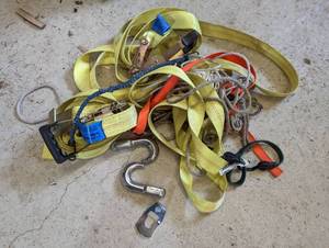 Assortment of bungee cords and ratchet straps