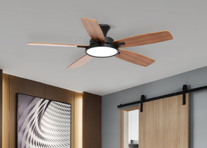 lot 32 image: 52 inch Ceiling Fan with Lights Ultra Silent Multifunctional Ceiling Fan with Three Color Temperature and Dimmable Light with Reversible Blades Black Body