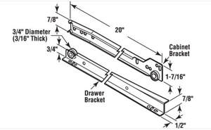 lot 36 image: 19-34 in. White Painted Steel Bottom-Mount Self-Closing Drawer Slides