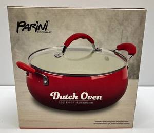 lot 10 image: Parini Cookware Dutch Oven 5.5 QT Non-Stick Ceramic Interior Aluminum Enamel
