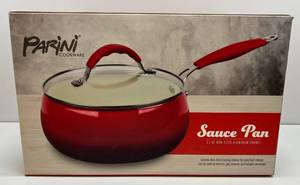 lot 11 image: Parini Cookware Sauce Pan 3.1 - QT Non- Stick Ceramic Interior Aluminum Enamel