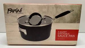 lot 21 image: Parini Cookware 3 Quart Stackable Sauce Pan With Glass Lid