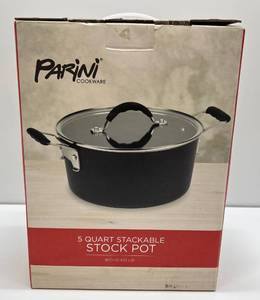 lot 22 image: Parini Cookware 5 Quart Stackable Stock Pot With Glass Lid