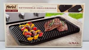lot 63 image: Parini Cookware Grill Master Collection Pre - Seasoned Cast Iron Reversible Grill 16.75 x 9.5