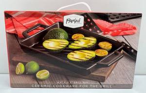 lot 65 image: Parini Cookware (Glazed Ceramic) 8.5 x 11.5 Grill Pan Ceramic Cookware For the Grill