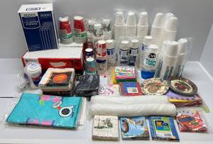 lot 100 image: Misc. Cups Napkins & Food Trays (Some Open)