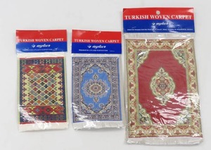 lot 23 image: Lot of 3 New Dollhouse Miniature Rectangle Turkish Woven CarpetsRugs
