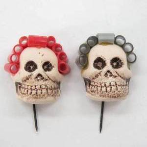 lot 29 image: Incredible Vintage Handmade Skeleton Skull Face Pins 1
