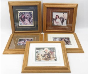lot 31 image: Lot of 5 Vintage Framed Maija Native American Prints Wolves & More