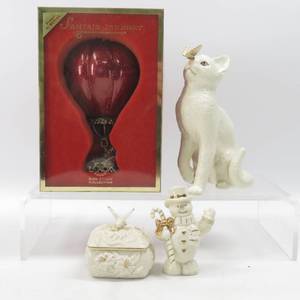 lot 74 image: Grouping of Lenox Figurines, Snowman, Cat, Butterfly Box & Balloon