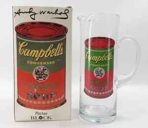 lot 80 image: Andy Warhol Campbell Tomato Soup Block Art Glass Water Pitcher wBox