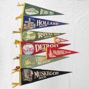lot 95 image: 8 Vintage Michigan Travel Pennants, Muskegon, Detroit, Holland & More