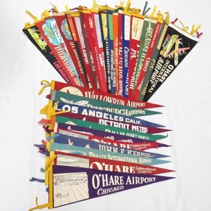 lot 98 image: Large Grouping of Vintage Airport Travel Souvenir Pennants, Chicago, Los Angeles & More