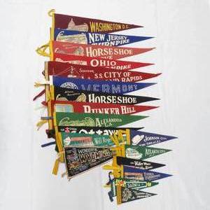 lot 101 image: 18 Vintage Travel Souvenir Pennants, New Jersey Turnpike, Washington D.C., Bunker Hill & More