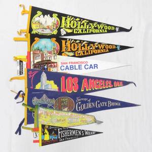lot 102 image: 7 Vintage California Souvenir Travel Pennants, Fishermans Wharf, San Francisco, Hollywood