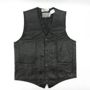 lot 123 image: Mens Cowhide Leather Black Pro Rider Motorcycle Vest Size 42 wGun Pocket