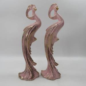 lot 127 image: MCM Tall 15 Pink Ceramic Bird Figurines