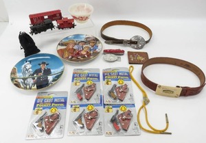 lot 135 image: Grouping of Western Themed Items, Toy Guns, Wallet, Belt Buckles & More
