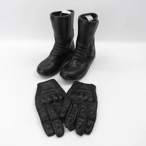 lot 169 image: Womens Teknic Motorcycle Leather Riding Boots and Gloves Black Leather