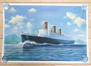 lot 185 image: 39x27 Oil Painting on Canvas Queen Mary Ship Signed by Artist
