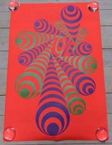 lot 201 image: Neon Psychedelic Twisted Cone Poster - Orange, Purple and Green - 37 x 24.5