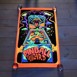 lot 215 image: Vintage Blacklight Neon Velvet Pinball Wizard Poster - 34.5 x 22.5 - 1973