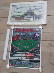 lot 221 image: 3 Vintage Cubs Baseball Posters - 1 is Signed