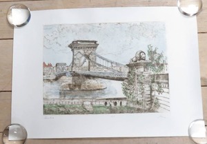 lot 222 image: Chain Bridge in Budapest, Hungary - Signed Etching - Limited Edition 62100 - 23 x 16